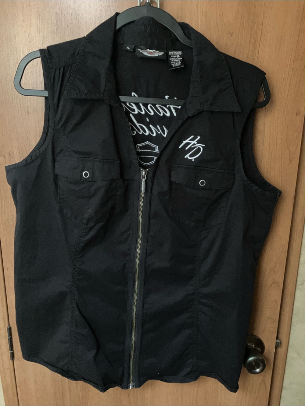 Black Harley Davidson Logo Sleeveless Zip Up Women’s XL Monogrammed Vest